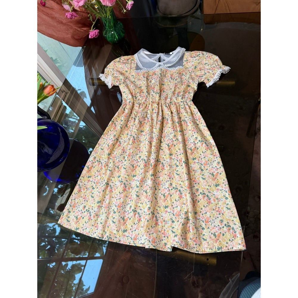 Vintage Scarlet Darkness Girls Floral Cottagecore Dress Lace Trim Size 12Y - Picture 2 of 11
